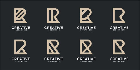 Eight Beige Letter R Logos on Dark Background