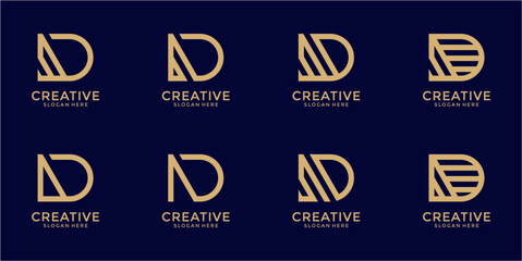 Eight Gold and Dark Blue Pixel Art Letter D Logos