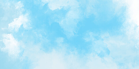 Blue sky with white cloud.. BLUE aquarelle painted realistic fog or mist smoky textured canvas design. White and ash messy wall stucco texture background.	
