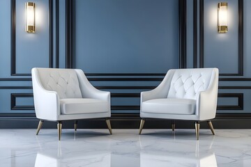 Two chairs with an empty wall in the background