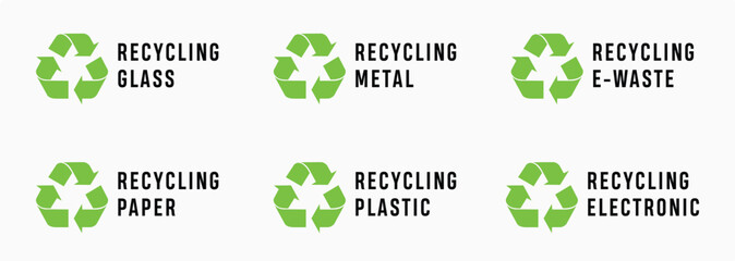 Recycling Icons Set &ndash; Glass, Metal, E-Waste, Paper, Plastic, Electronic Labels
