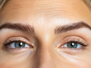 Obraz premium In this close-up, we witness the remarkable transformation achieved through Botox, specifically focusing on a woman's forehead, showcasing the elimination of wrinkles The radiant skin glows under