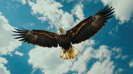Obraz premium Bald eagle soaring in the sky.