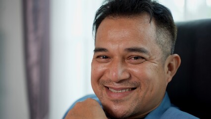 Asian Businessman show his face with emotion in Modern Office