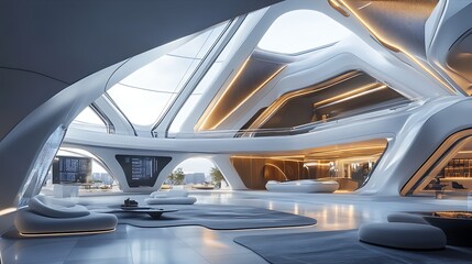 Metal structures futuristic building interior modern light high resolution picture