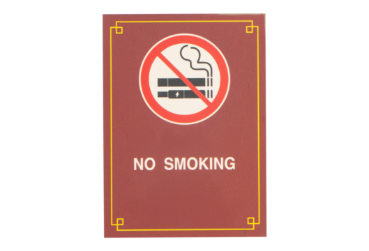 Signs or sign symbol plastic brown NO SMOKING isolated on cut out PNG or transparent background. Symbol that must respected prohibition. - Powered by Adobe