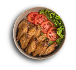 Asian Deep fried chicken wing on white background.