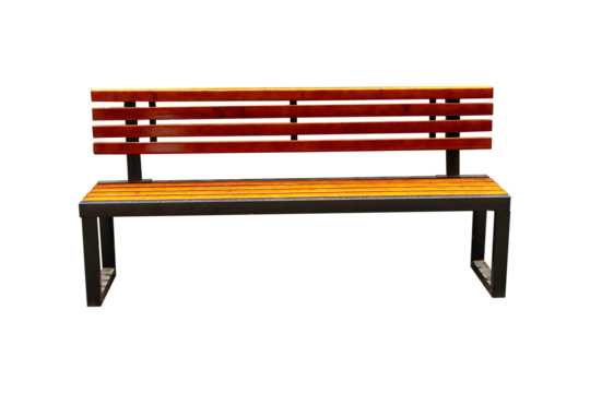 Brown wood public chair or bench for sit waiting everything isolated on cut out PNG or transparent background. Chairs in ordinary empty waiting room. 