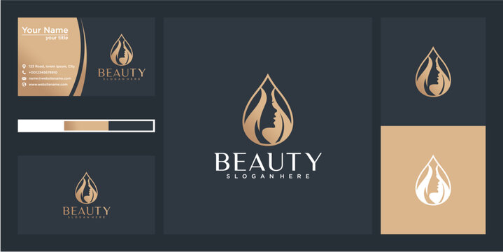 Elegant Gold Beauty Logo Design on Business Cards