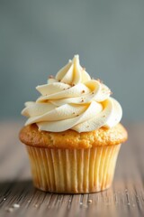 Delicious vanilla cupcake, swirls of frosting , delicious, food photography