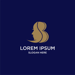 Elegant Gold Profile Woman Logo Design On Dark Blue Background