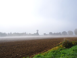 A foggy landscape in the french countryside. Le Perche aera, France - October 24, 2024