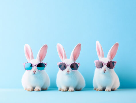 "Cool Bunnies Squad" - Playful Easter-themed visuals for children's product packaging, social media campaigns, and spring festival greeting cards