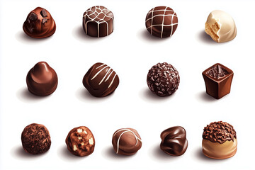 Obraz premium collection of chocolate candies with different shapes and sizes. The candies are arranged in a row, with some of them being larger and others smaller. Concept of indulgence and enjoyment