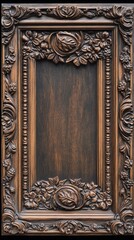 Intricate wooden frame featuring floral and leaf carvings texture detail