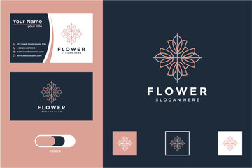 Elegant Pink and Navy Flower Logo Design with Business Cards