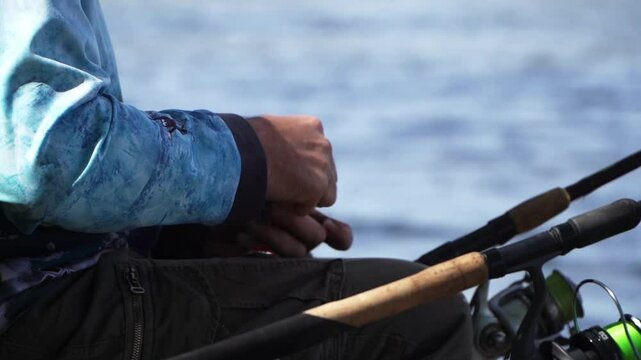 Engaging in fishing on a tranquil lake with scenic surroundings and equipment ready for an enjoyable experience