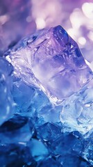 Obraz premium Glowing ice emits a soft, radiant light in cool tones of blue and purple, creating a magical atmosphere in a fantastical landscape