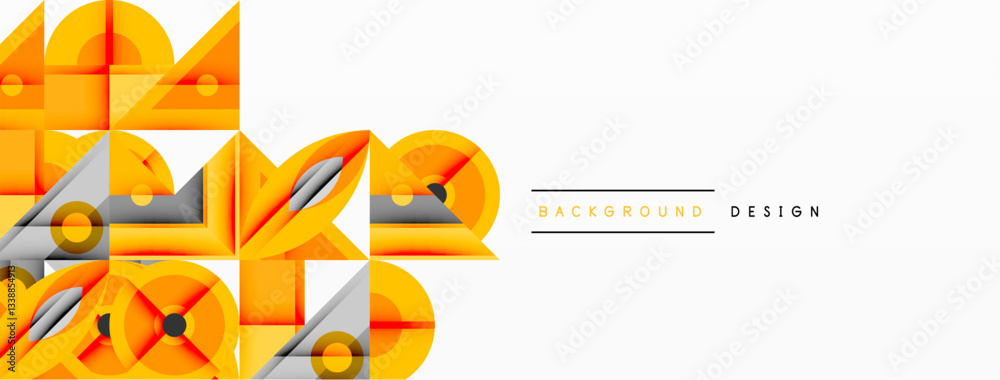 Aufkleber Geometric abstract composition with intersecting shapes, circles, triangles, and gradients, blending vibrant colors and dynamic contrasts to create a modern, futuristic visual design