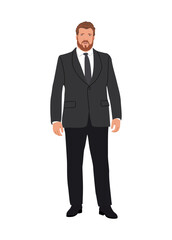 Elegant business man wearing fashion formal outfit. Handsome Plus size man standing full length. Bearded male character vector realistic illustration isolated on white background
