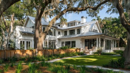 Modern Southern Home Surrounded by Lush Greenery and Trees