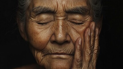 An elderly woman with closed eyes.
