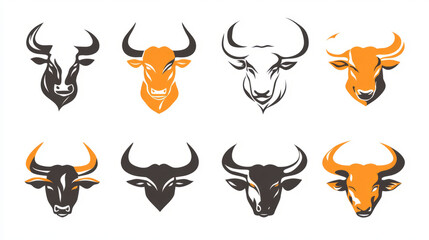 Set of Stylized Bull Head Logos in Vector Illustration