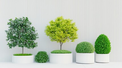 Fototapeta premium Botanical Harmony: A meticulously arranged collection of potted plants showcases a variety of textures and shades of green, bringing a touch of nature's elegance into a structured display.