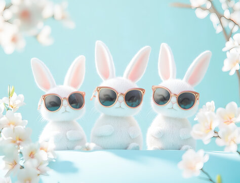 "Cool Bunnies Squad" - Playful Easter-themed visuals for children's product packaging, social media campaigns, and spring festival greeting cards
