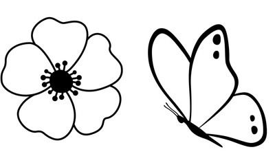 butterfly line drawing of flower silhouette butterfly vector illustrations on a white background.