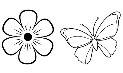 butterfly line drawing of flower silhouette butterfly vector illustrations on a white background.