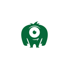 Friendly Green One Eyed Monster Cartoon Illustration
