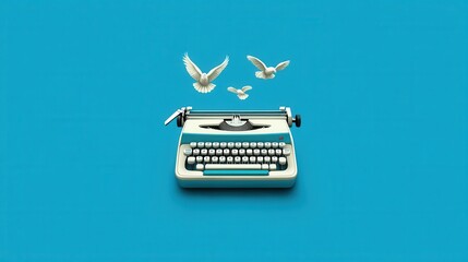 Vintage Typewriter with Doves, and Blue.