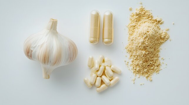 Garlic bulb capsules and powder supplement forms