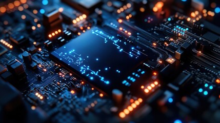 Fototapeta premium A close up of a computer chip with a blue background