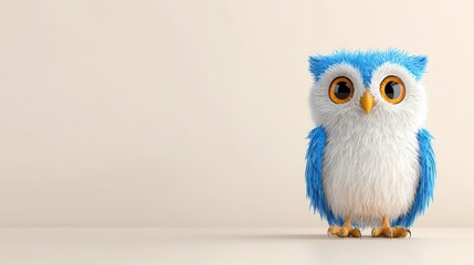 Fototapeta premium Cute and Colorful Cartoon Owl Character with Bright Eyes and Fluffy Feathers on a Soft Background