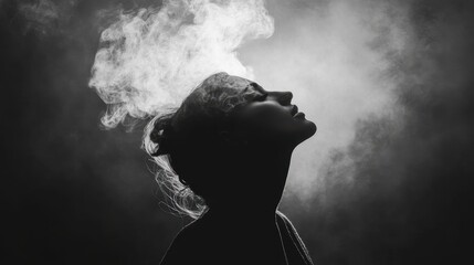 Woman in Smoke with Dramatic Portrait.