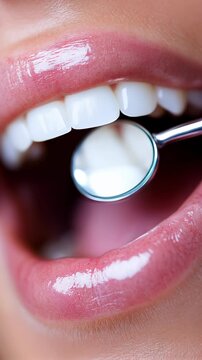 Close-up examination of teeth during a dental check-up in a clinic. Ideal for Social Media, Stories, Advertising