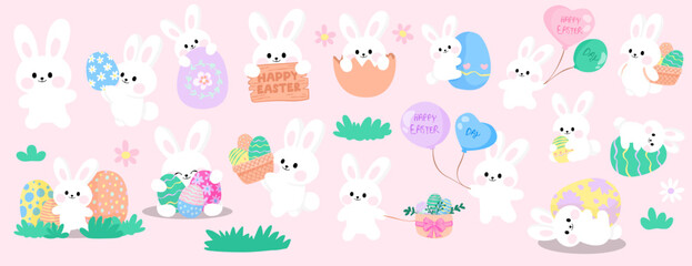 Bundle set of easter egg pastel color with cute pattern design vector graphic illustration
