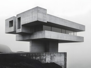 Monochromatic Concrete Architecture: An imposing, minimalist concrete structure with a distinctive geometric design.