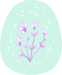 Cute egg graphic design elements in pastel color for easter day with flora flower, wave line, ribbon, heart, or circle elements