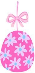 Cute egg graphic design elements in pastel color for easter day with flora flower, wave line, ribbon, heart, or circle elements