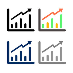 Growth bar chart with columns and upward arrow, trading up. Financial stock market, data analysis and business concept