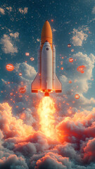 Startup Rocket Launch Symbolizing Business Growth and Innovation  

