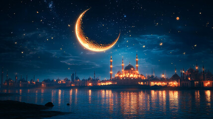 Naklejka premium Holy Ramadan Kareem moon. Month of fasting for Muslims. illustration