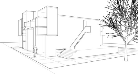 abstract architecture house 3d illustration