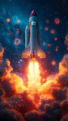 Fototapeta premium Space Shuttle Launch Representing Startup Business Growth 