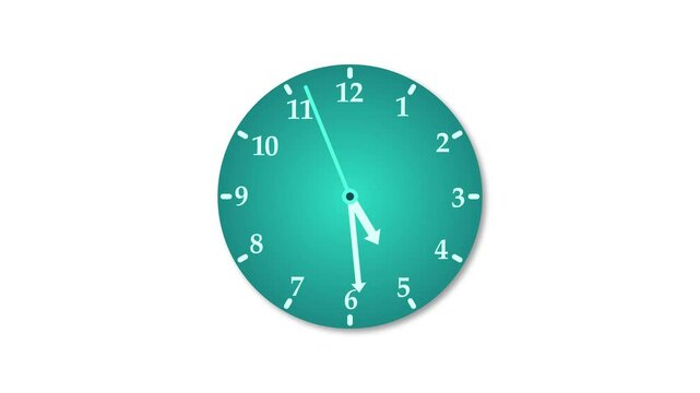Minimalist analog clock animation, A simple clock face with white hour and minute hands on a black background
