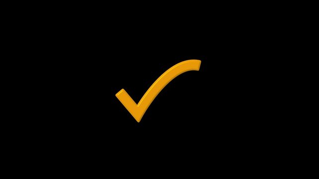 voting check mark orange color animation. Abstract Check mark icon circle frame animation. Right mark icon black background 4k video.