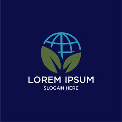 Global Earth Logo Design with Green Leaves